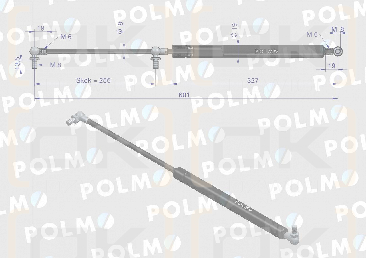 Siłownik szyby tylnej L max. 601mm 65499069 DIETEG. FRITZMEIER POLMO