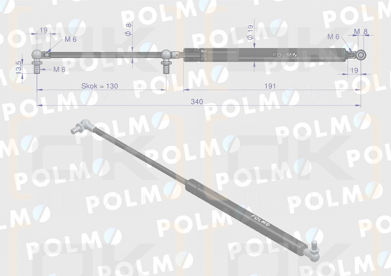 Siłownik drzwi L max. 340mm 65499073 DIETEG POLMO