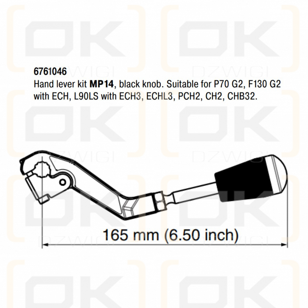 Palanca Parker P70CF G2, F130 G2, L90LS tipo MP14 - negra