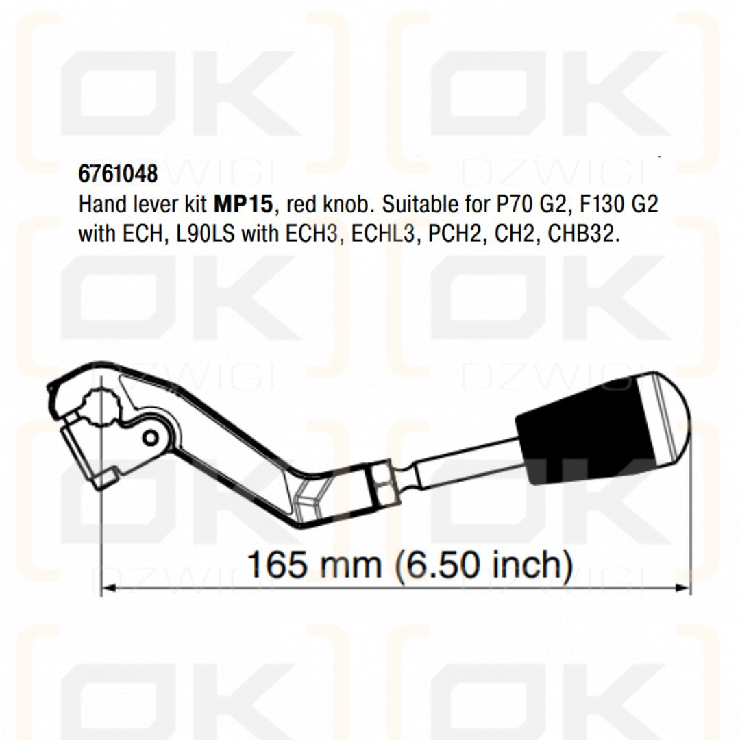 Palanca Parker P70CF G2, F130 G2, L90LS tipo MP15 - roja