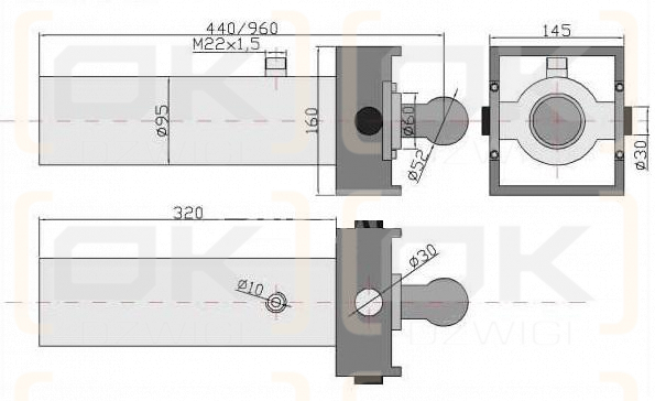 Cylinder hydrauliczny, siłownik kpl. D-35, D-47 CT-S305-16-60/2/520 (jednostronny) Przyczepa Kraj