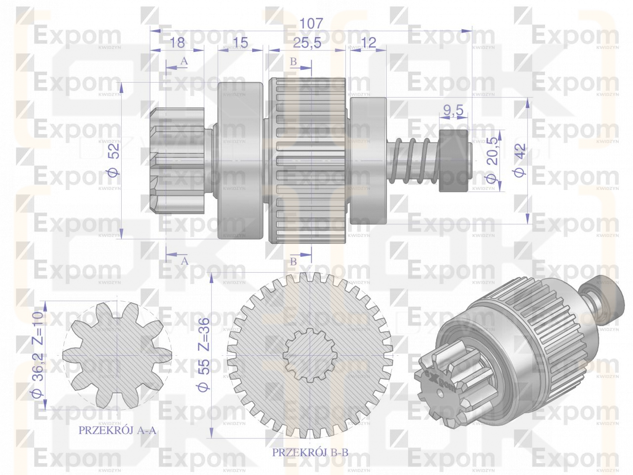 Zespół sprzęgający rozrusznika T-25 MTZ typu Magneton 9142780 Blue Line EXPOM KWIDZYN