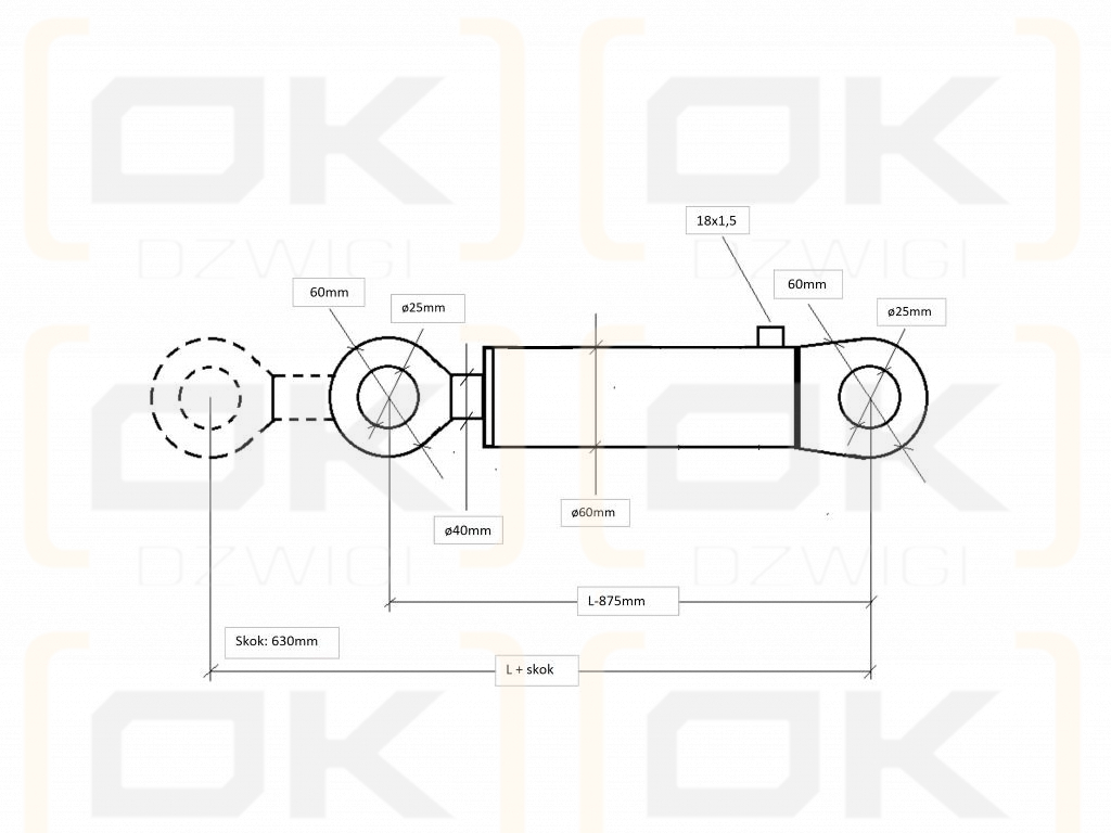 Cylinder hydrauliczny. siłownik gwint M18x1.5 CN2F-40/630Z+U Tur 1.2 Kraj