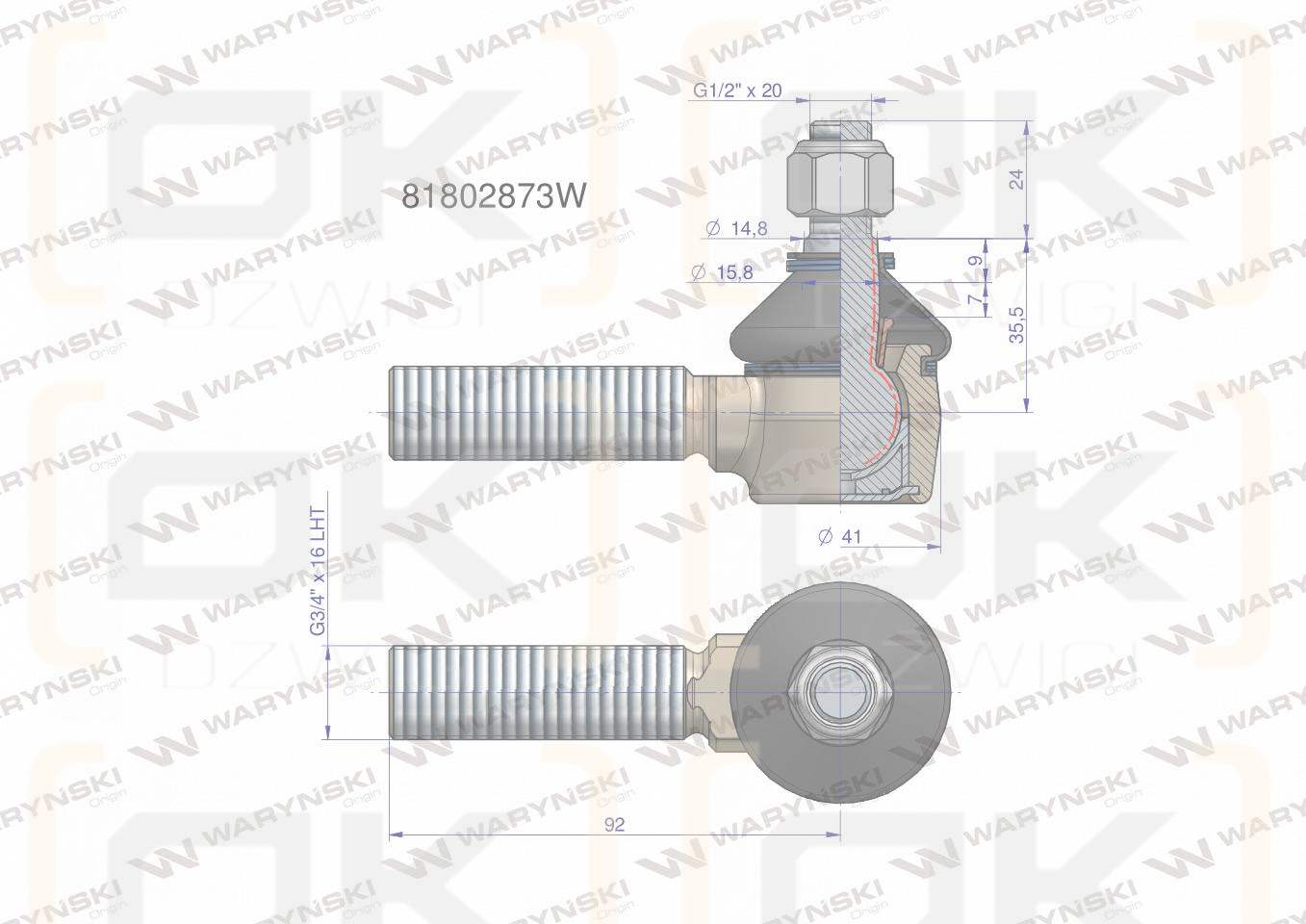 Przegub kierowniczy 3/4' 81802873 WARYŃSKI