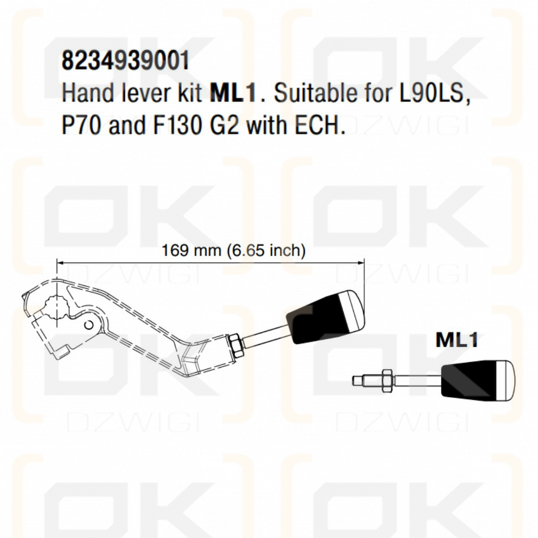 Dźwignia Parker P70, L90LS, F130 G2 ECH typ ML1