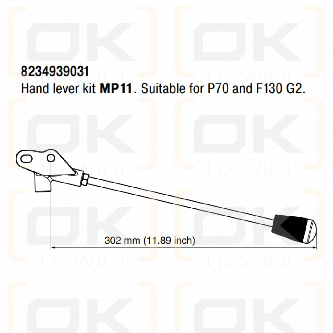 Parker lever P70CF, F130CF, type MP11, length 302 mm