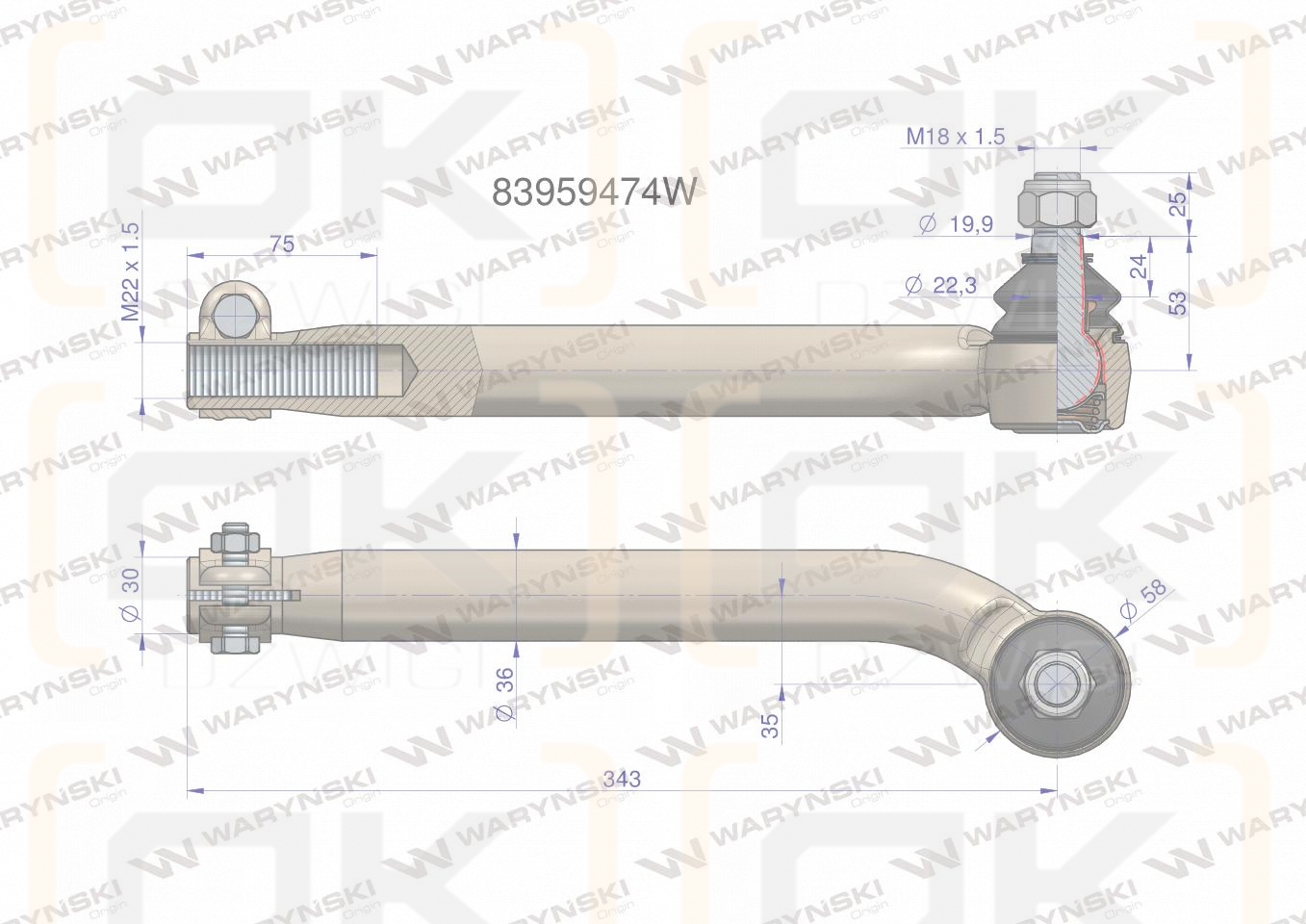 Przegub kierowniczy M22x1.5 83959474 WARYŃSKI