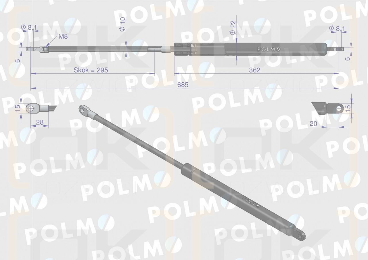Siłownik sprężyna gazowa uniwersalna do prasy L max 685mm 084980  NEW HOLLAND CASE POLMO