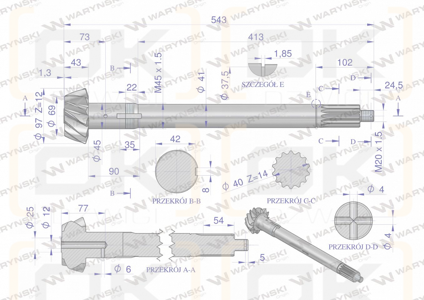Wałek atakujący z kołem talerzowym C-385 śruby M12 88170989 WARYŃSKI