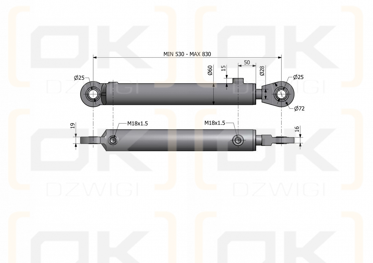 Cylinder hydrauliczny, siłownik wspomagania układu kierowniczego SMT2CJ.50.28.300 C-385 6-cyl. Kraj