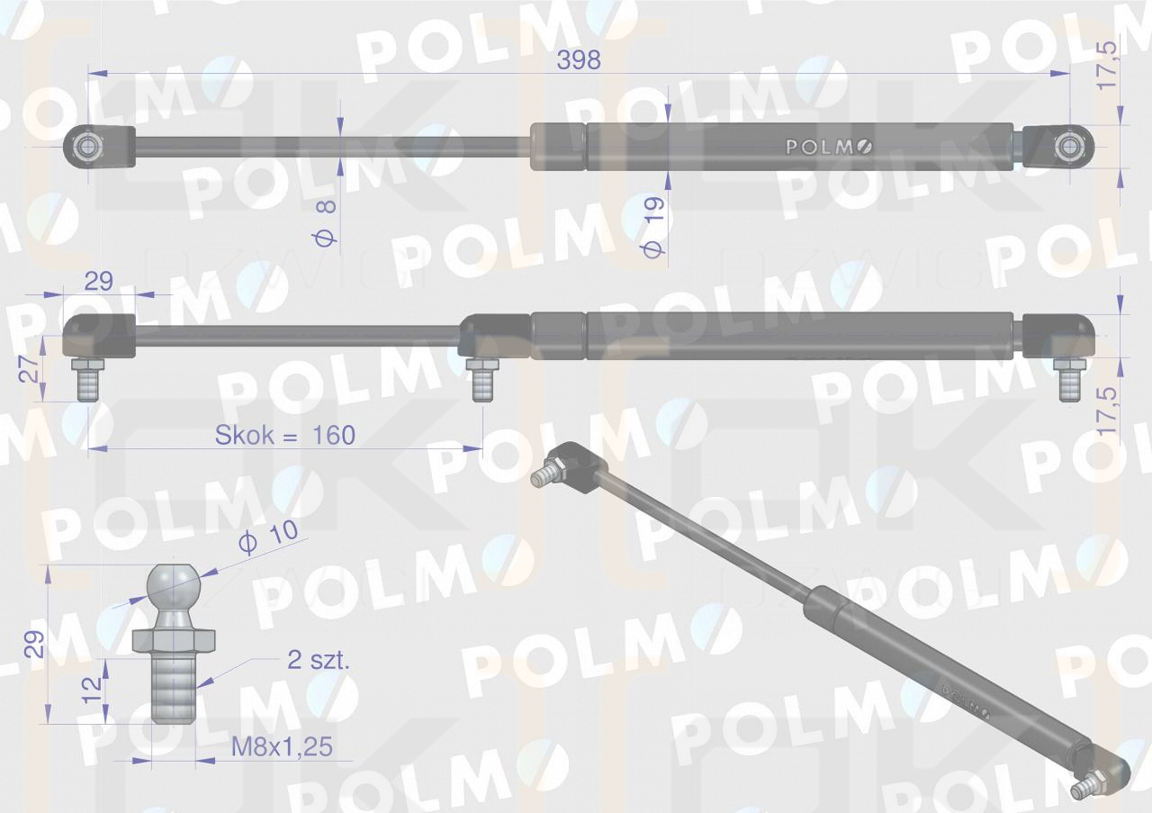 Siłownik dachu 88368200 pasuje do Ursus C-385  POLMO