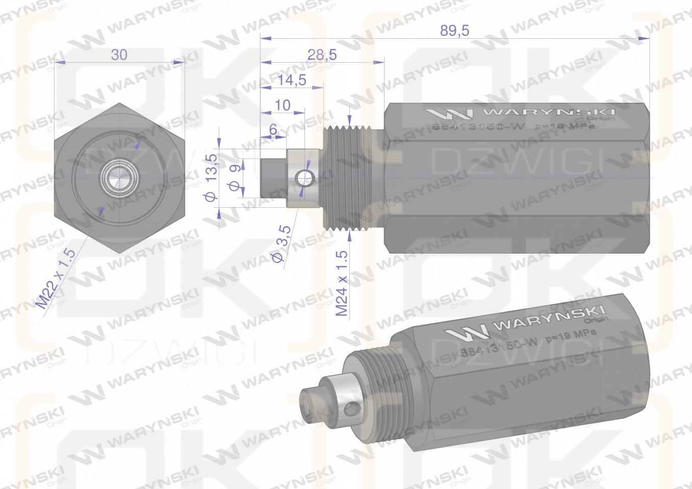 Zawór bezpieczeństwa cylindra hydraulicznego do C-385 WARYŃSKI