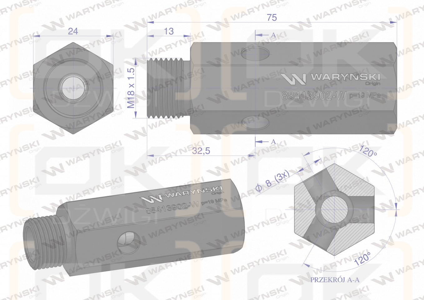 Zawór bezpieczeństwa cylindra hydraulicznego do C-385  WARYŃSKI