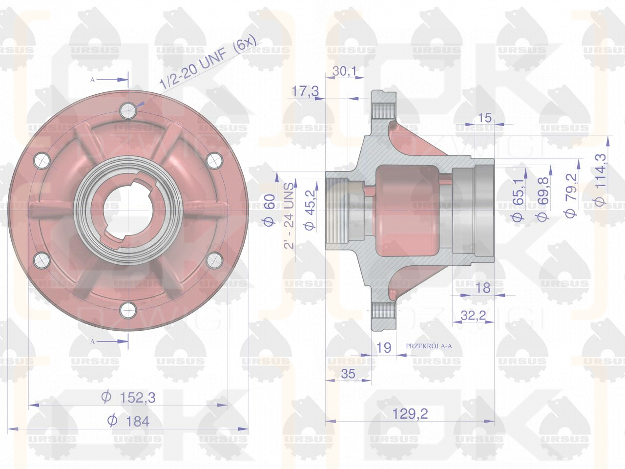 Piasta koła przedniego MF3 ORYGINAŁ URSUS