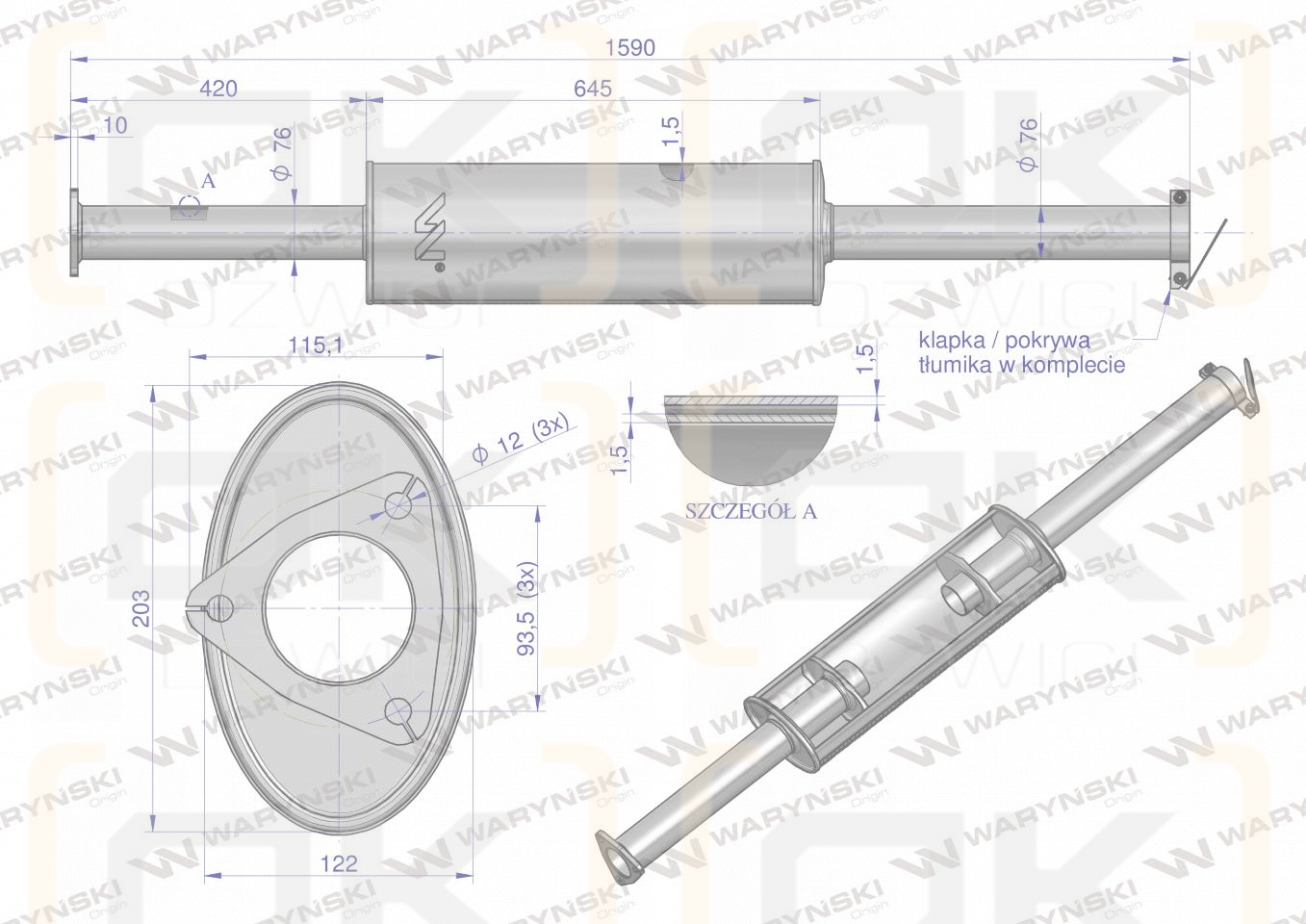Tłumik TURBO 1676mm 9.8kg C-385 ( prosty) INOX WARYŃSKI