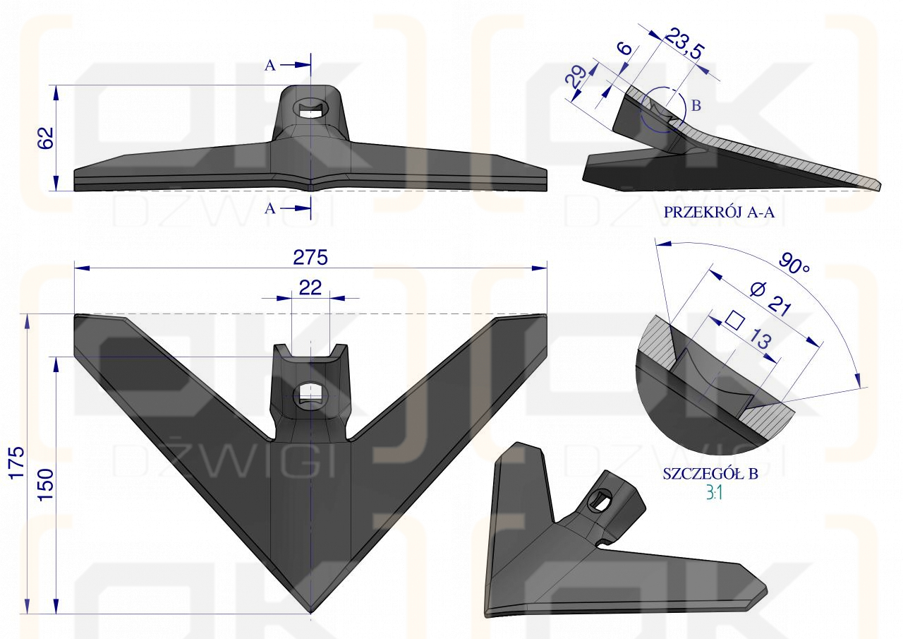 Redlica gęsiostopa 260 nkpl. 1 otw. do zębów SX,SY,SZ,SL, MAX,ATLAS,VIKING-XL agregat uprawowy