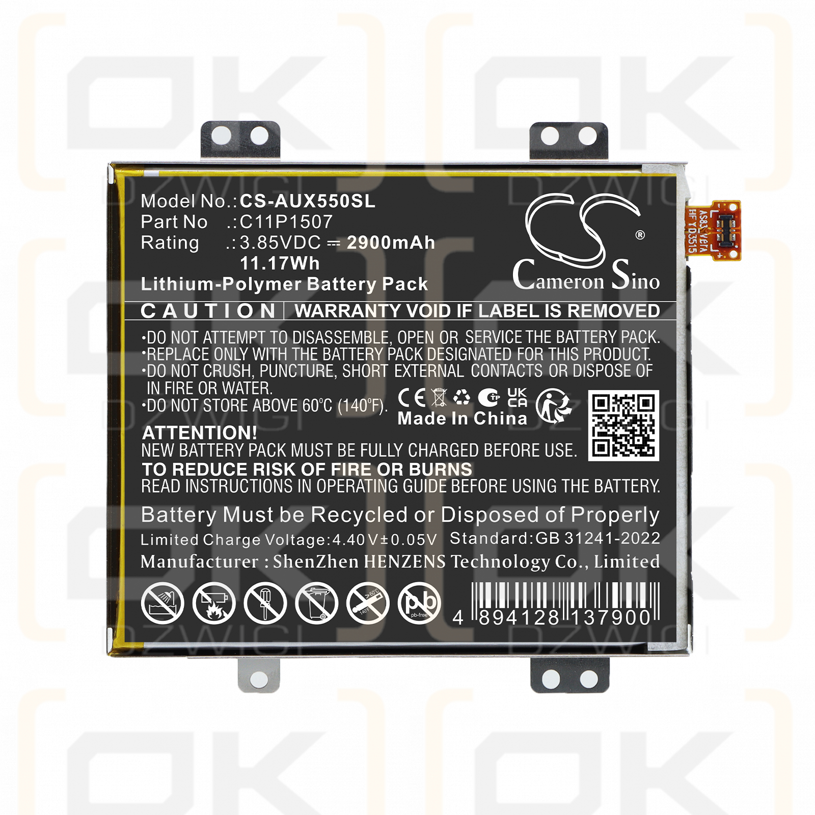 Сменный аккумулятор для Asus ZX551ML ZX550M / C11P1507 2900 мАч Li-Polymer 3,85 В (Cameron Sino)