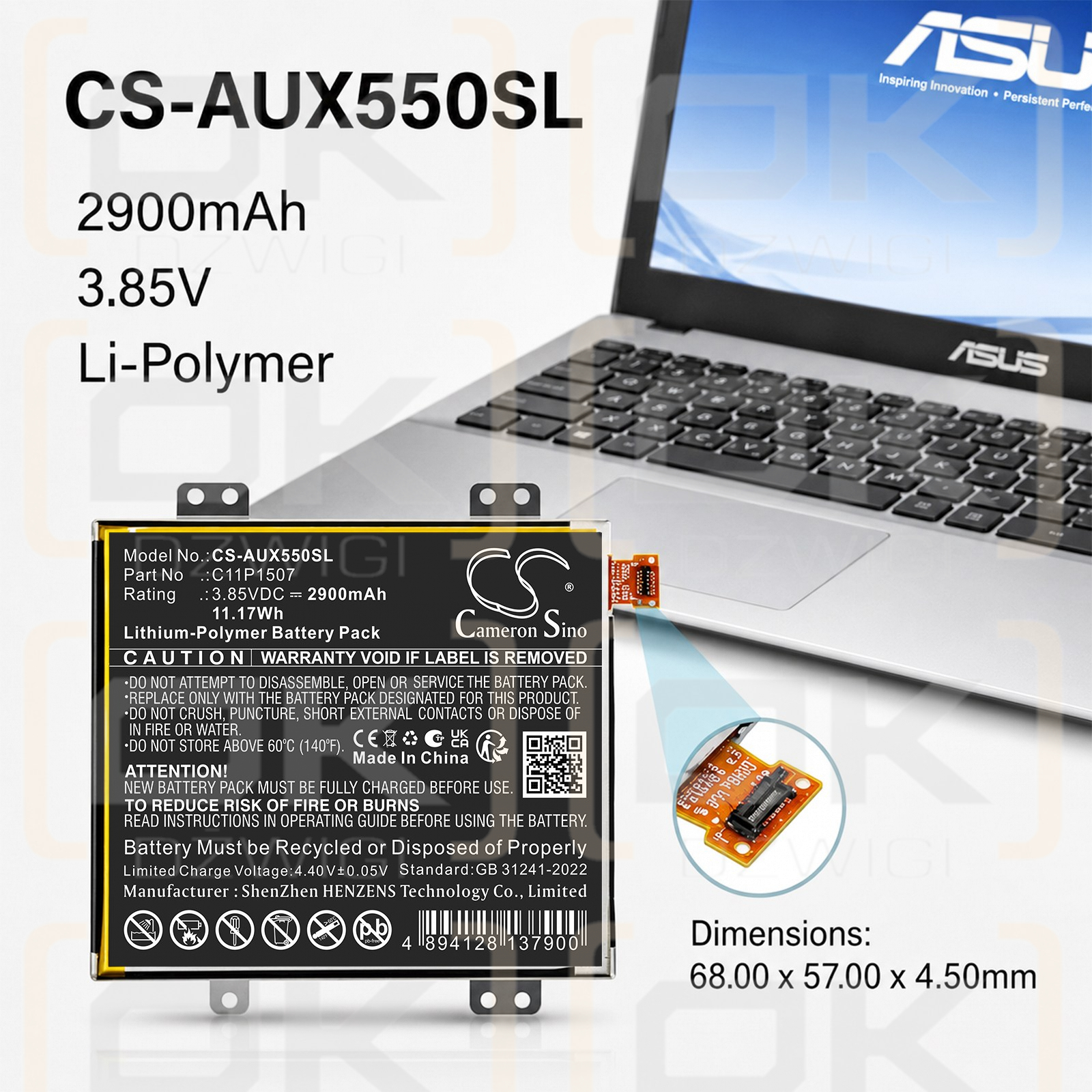 Сменный аккумулятор для Asus ZX551ML ZX550M / C11P1507 2900 мАч Li-Polymer 3,85 В (Cameron Sino)