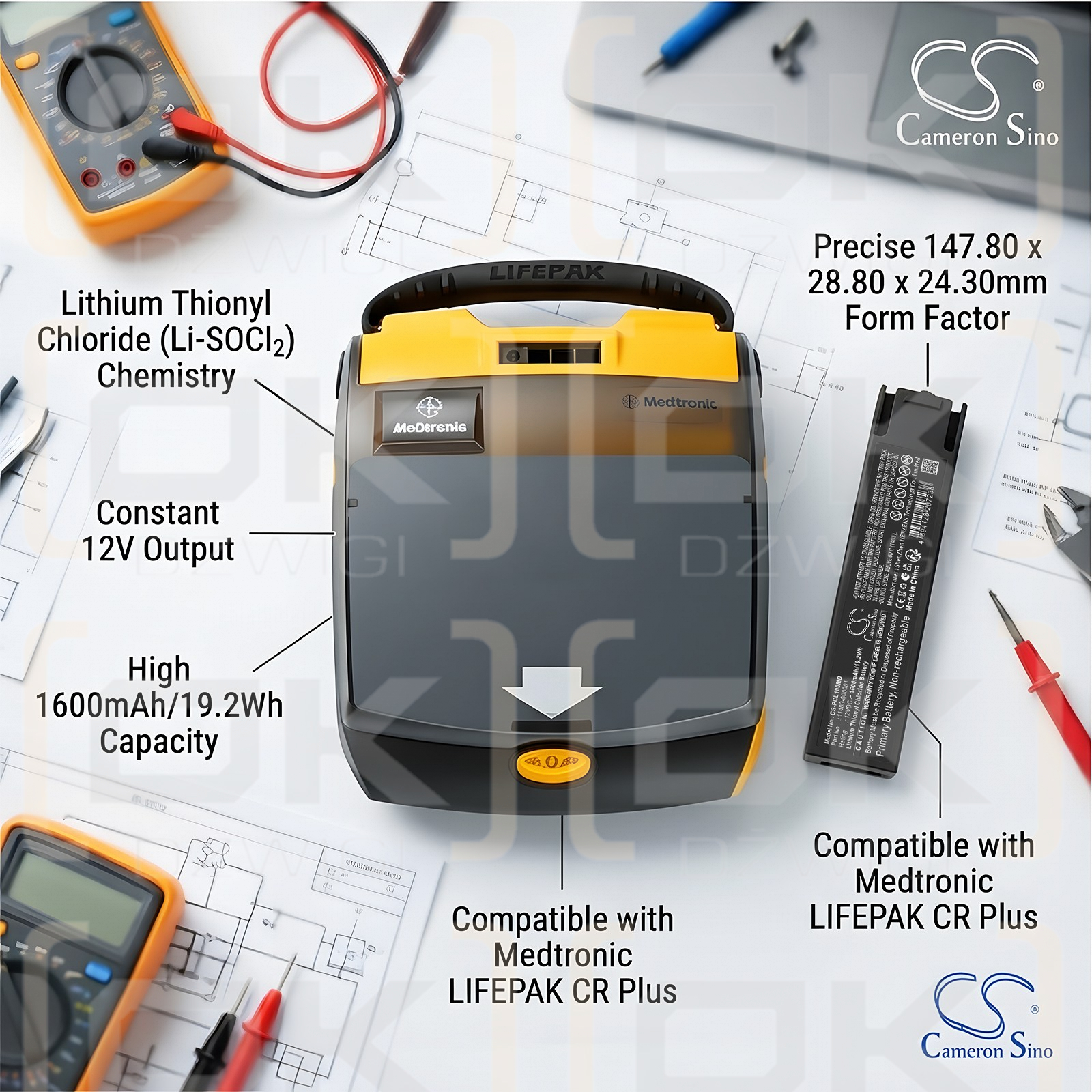 Bateria zamienna do Physio-Control Express Charge-Pak / 3200727-005 1600 mAh Li-SOCl2 12 V (Cameron Sino)