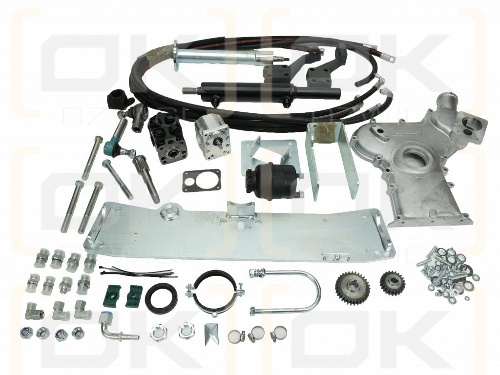 Power steering system C-360-Tur for round axle, longitudinal actuator, drive from timing cover
