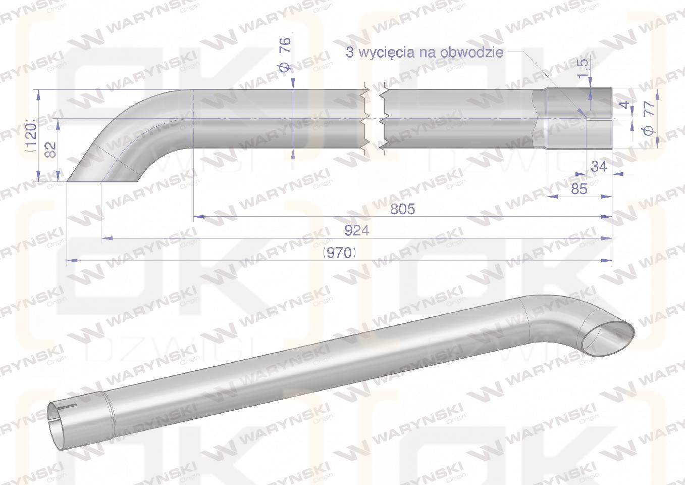 Rura wylotowa do tłumika A184475 inox WARYŃSKI