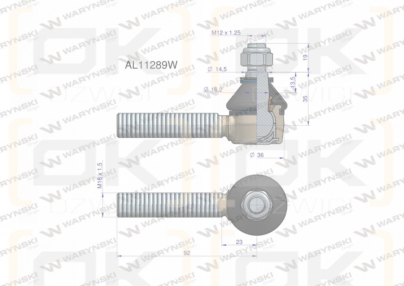 Przegub kierowniczy M16x1.5 AL11289 WARYŃSKI