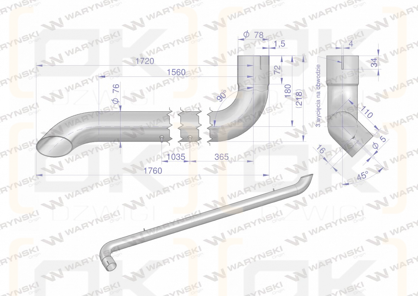 Tłumik rura wydechu inox AL164277 John Deere WARYŃSKI