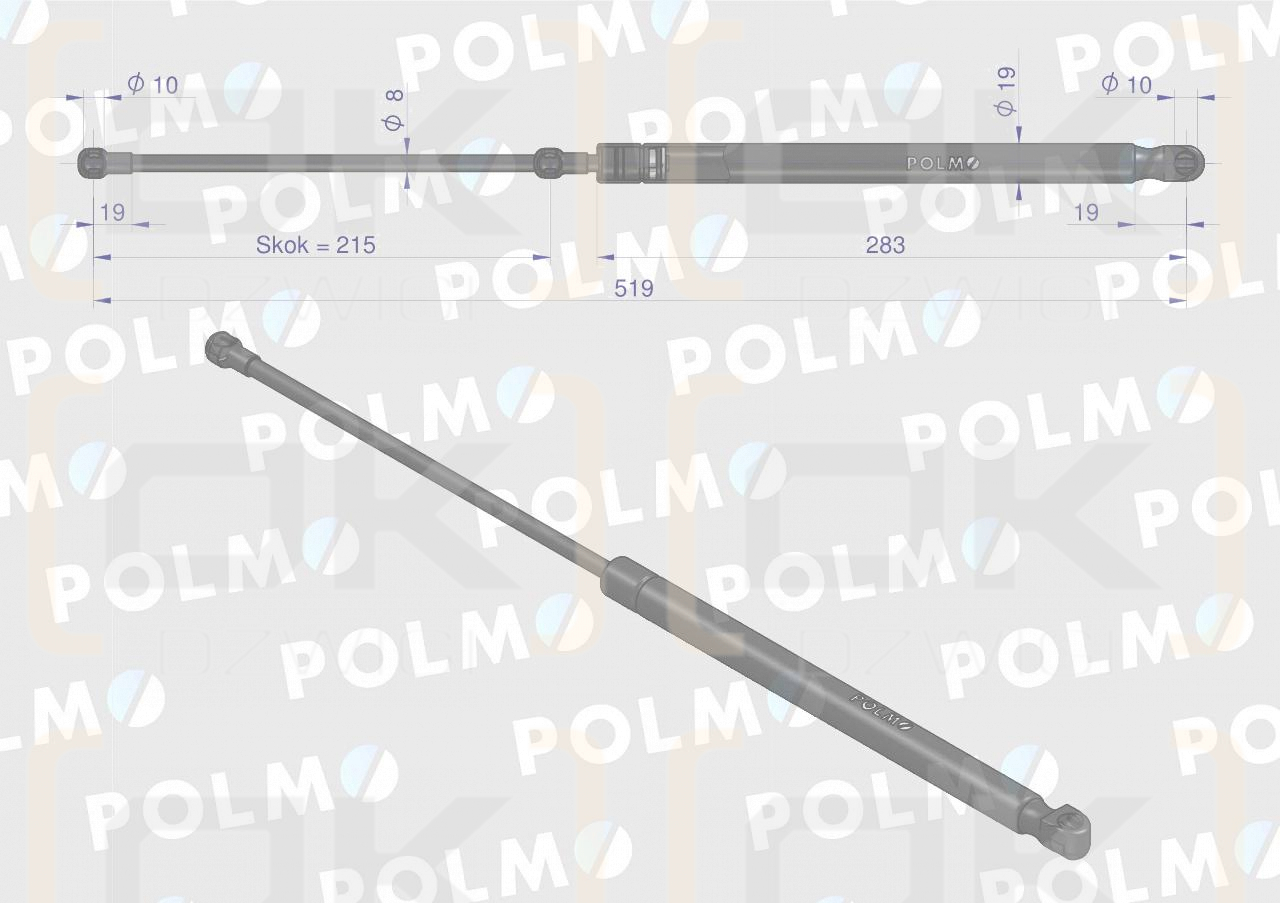 Siłownik szyberdachu L max. 519mm AL160699P JOHN DEERE POLMO