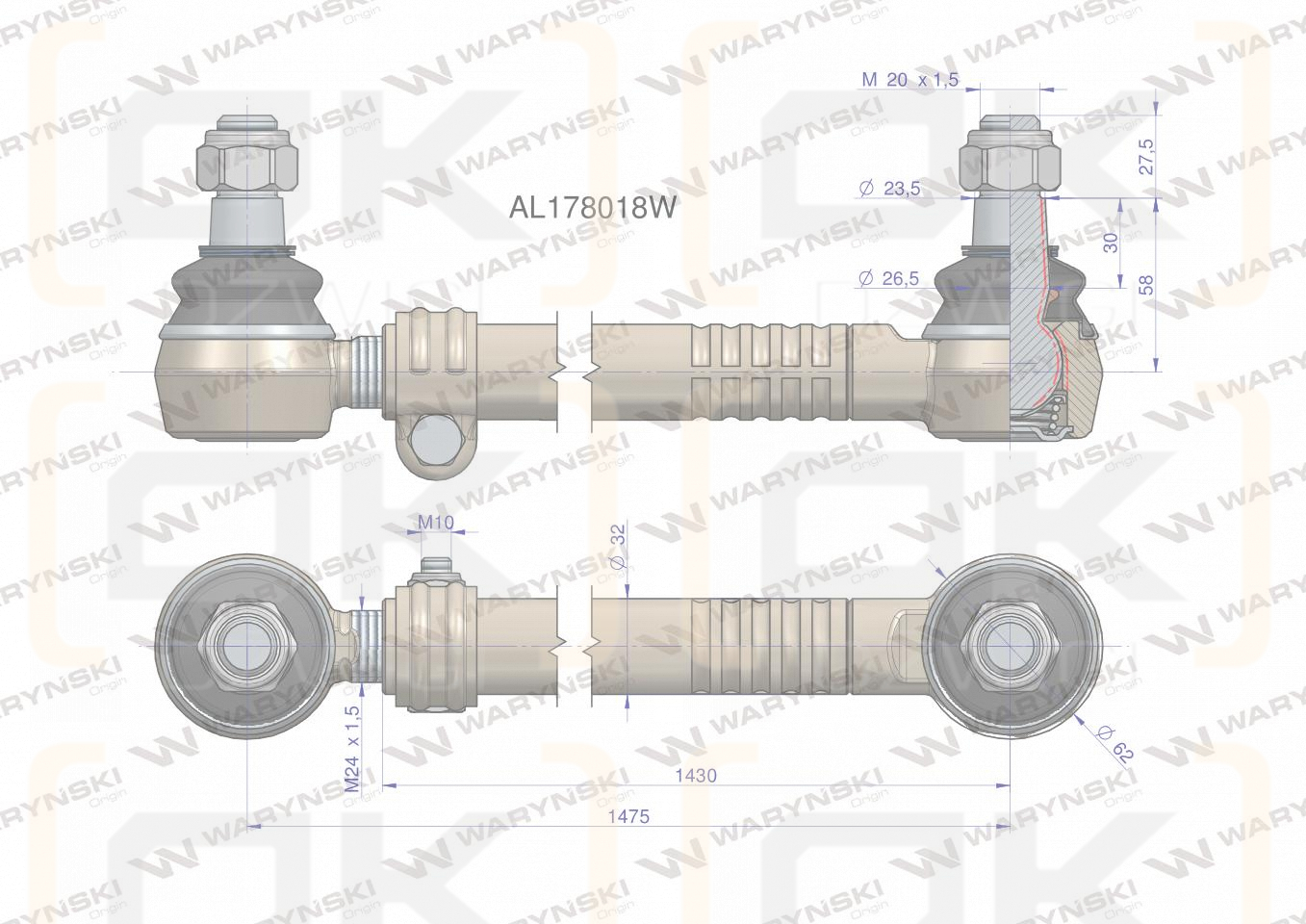 Drążek kierowniczy 1475mm AL178018 WARYŃSKI