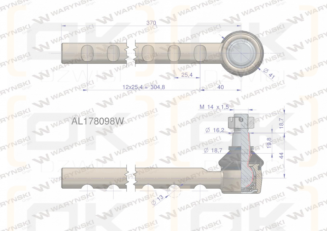Przegub kierowniczy 370mm AL178098 WARYŃSKI
