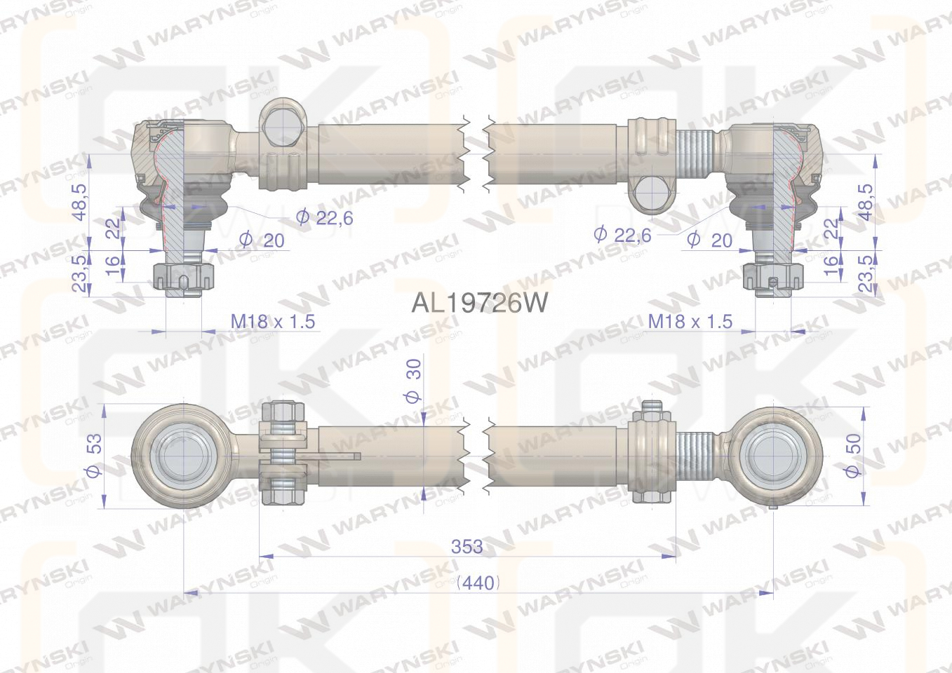 Drążek kierowniczy 440mm AL19726 WARYŃSKI