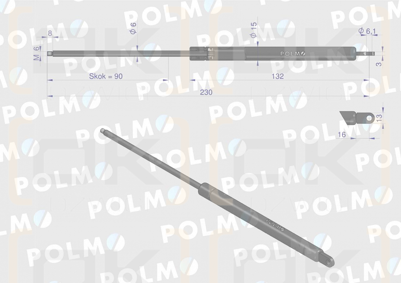 Siłownik szyberdachu L max. 230mm AL28649P JOHN DEERE POLMO