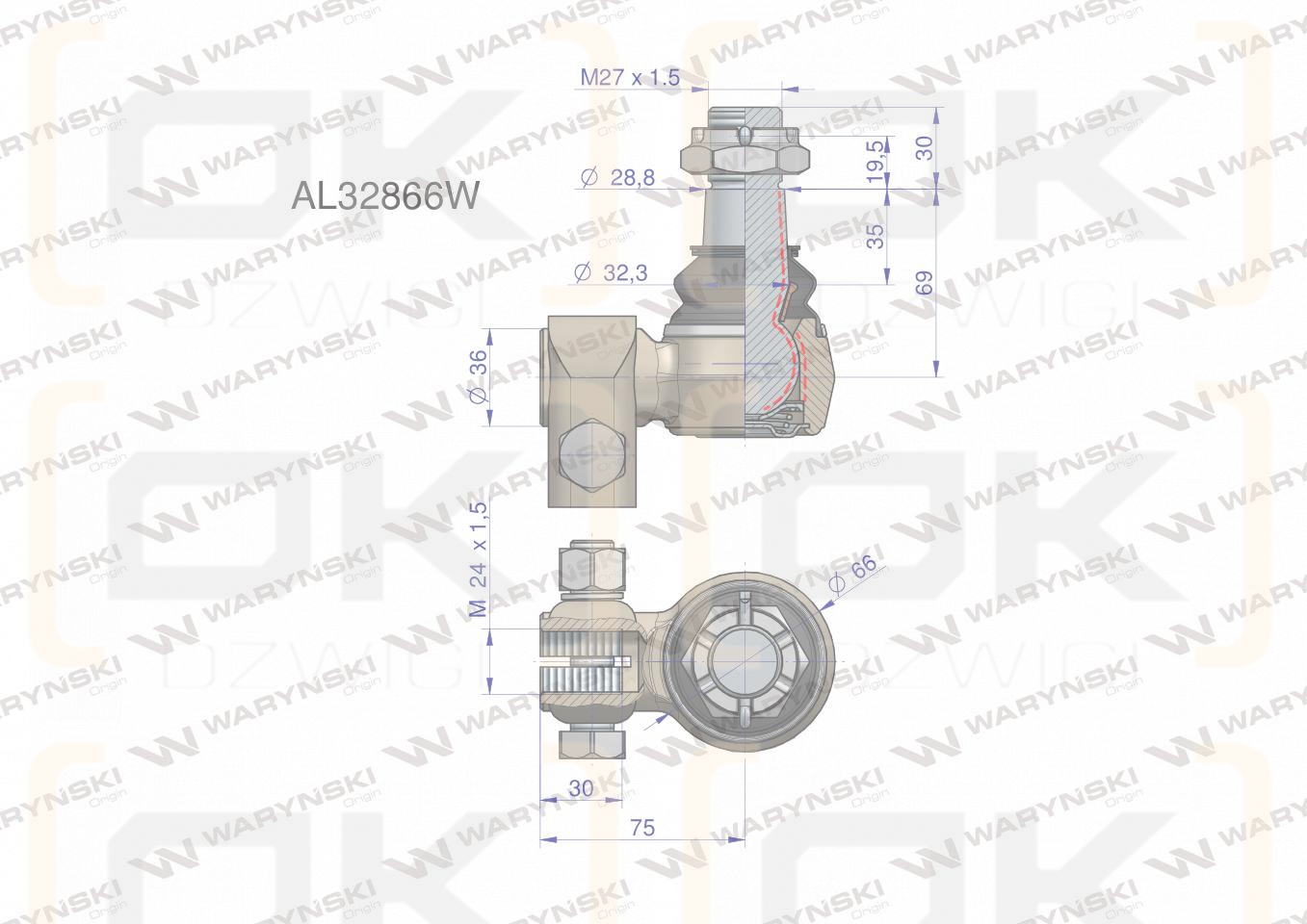 Przegub kierowniczy M24x1.5 AL32866 WARYŃSKI