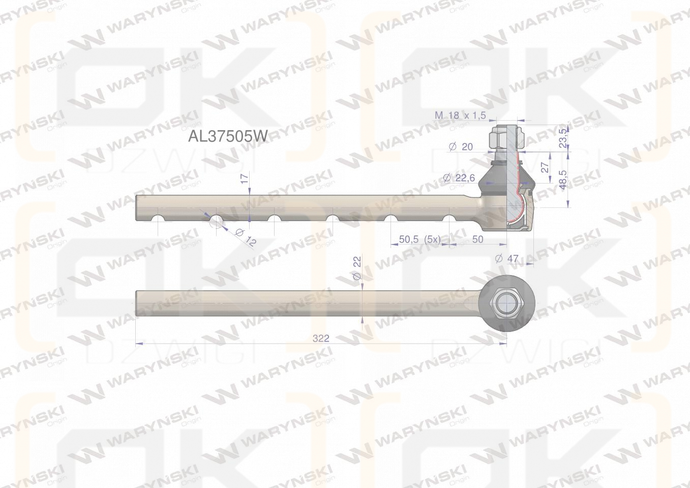 Przegub kierowniczy 322mm AL37505 WARYŃSKI