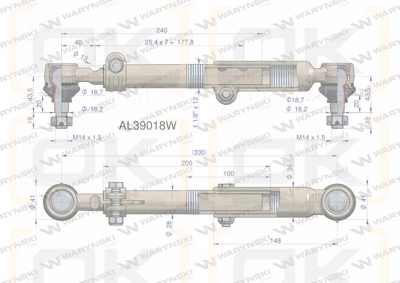 Drążek kierowniczy 330mm AL39018 WARYŃSKI