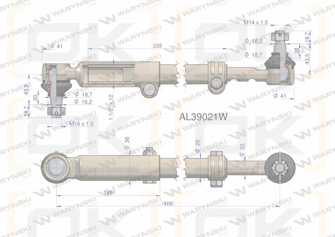 Drążek kierowniczy 406mm AL39021 WARYŃSKI