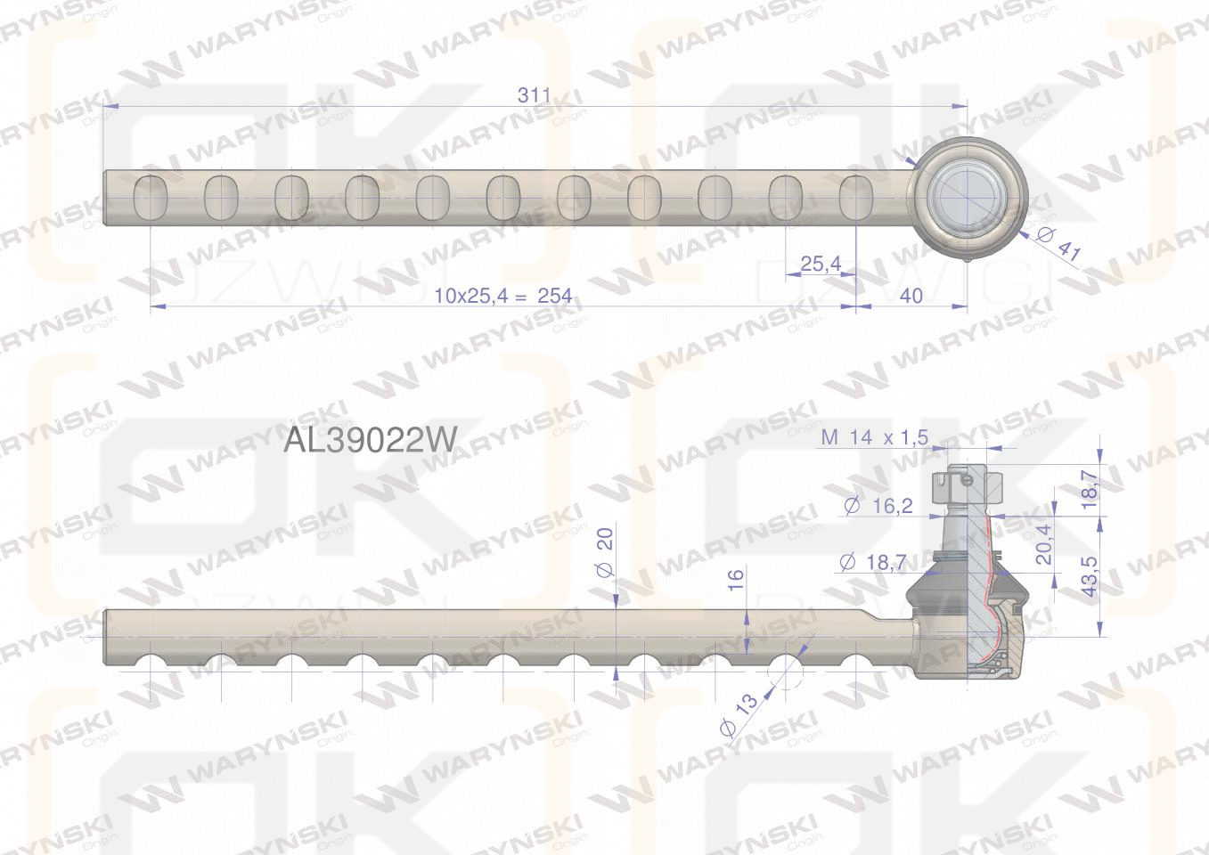 Przegub kierowniczy 311mm AL39022 WARYŃSKI