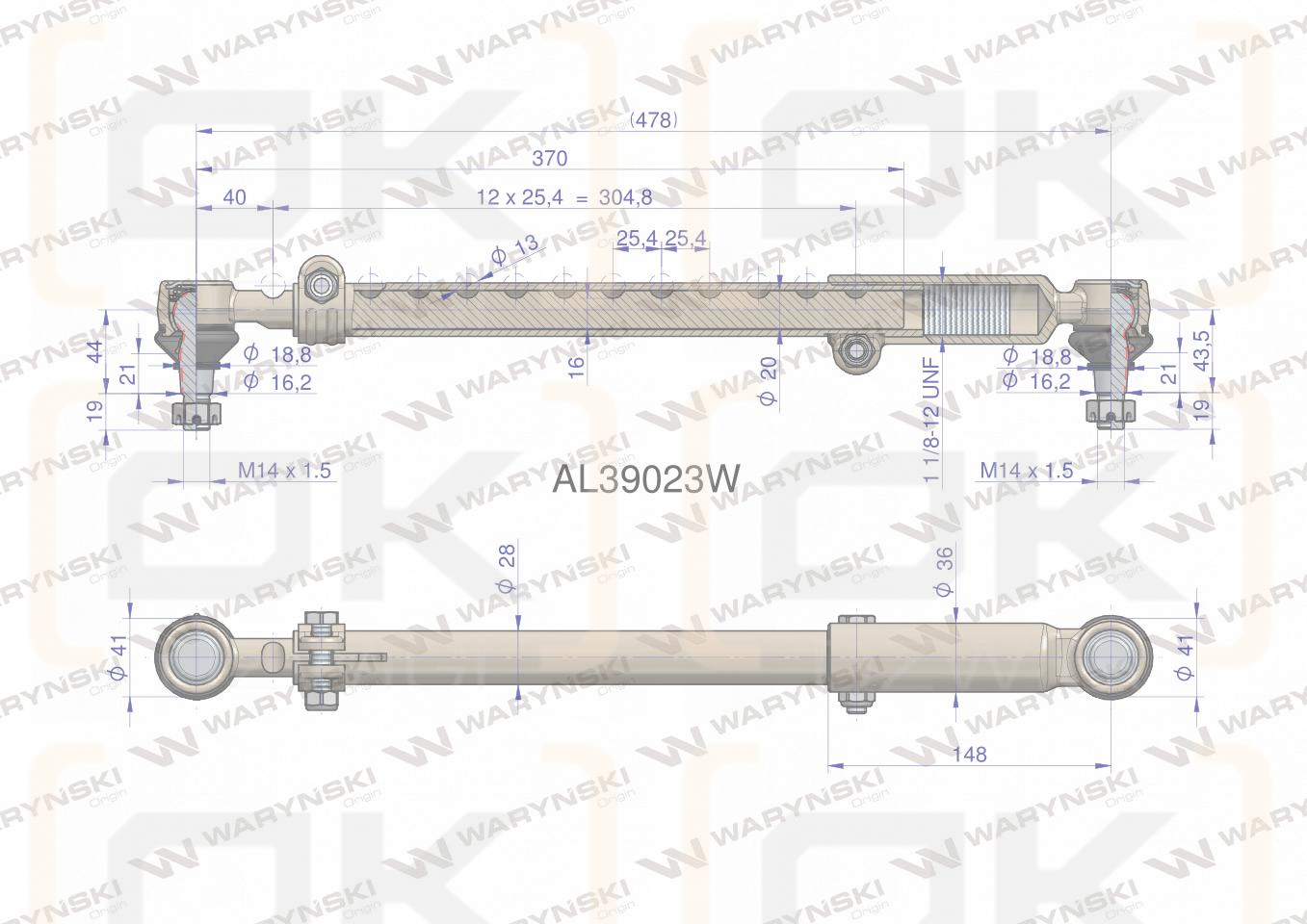 Drążek kierowniczy 478mm AL39023 WARYŃSKI