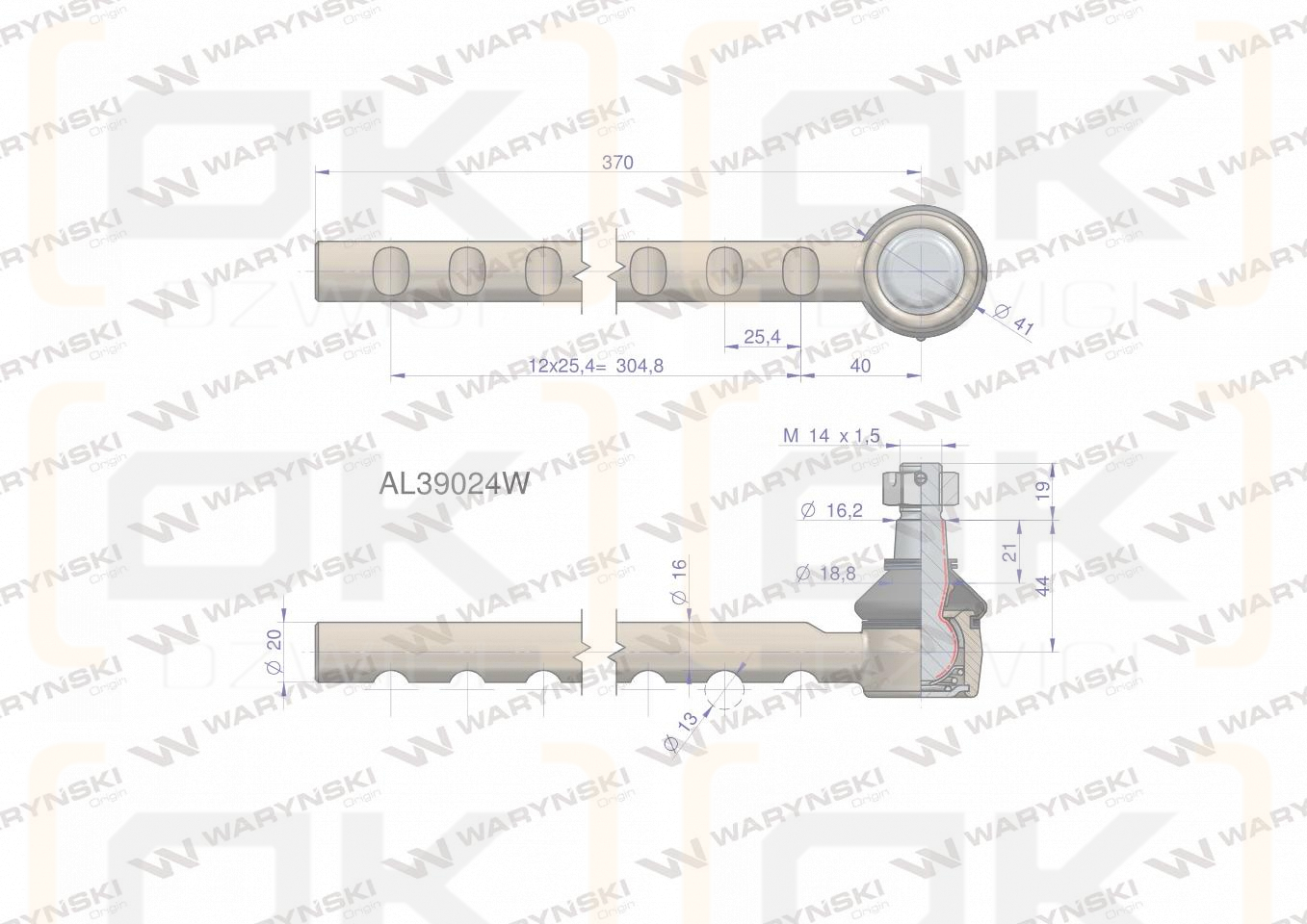 Przegub kierowniczy 370mm AL39024 WARYŃSKI