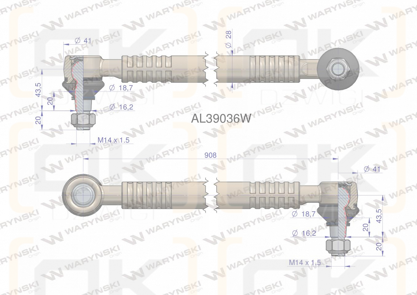 Drążek kierowniczy 908mm AL39036 WARYŃSKI