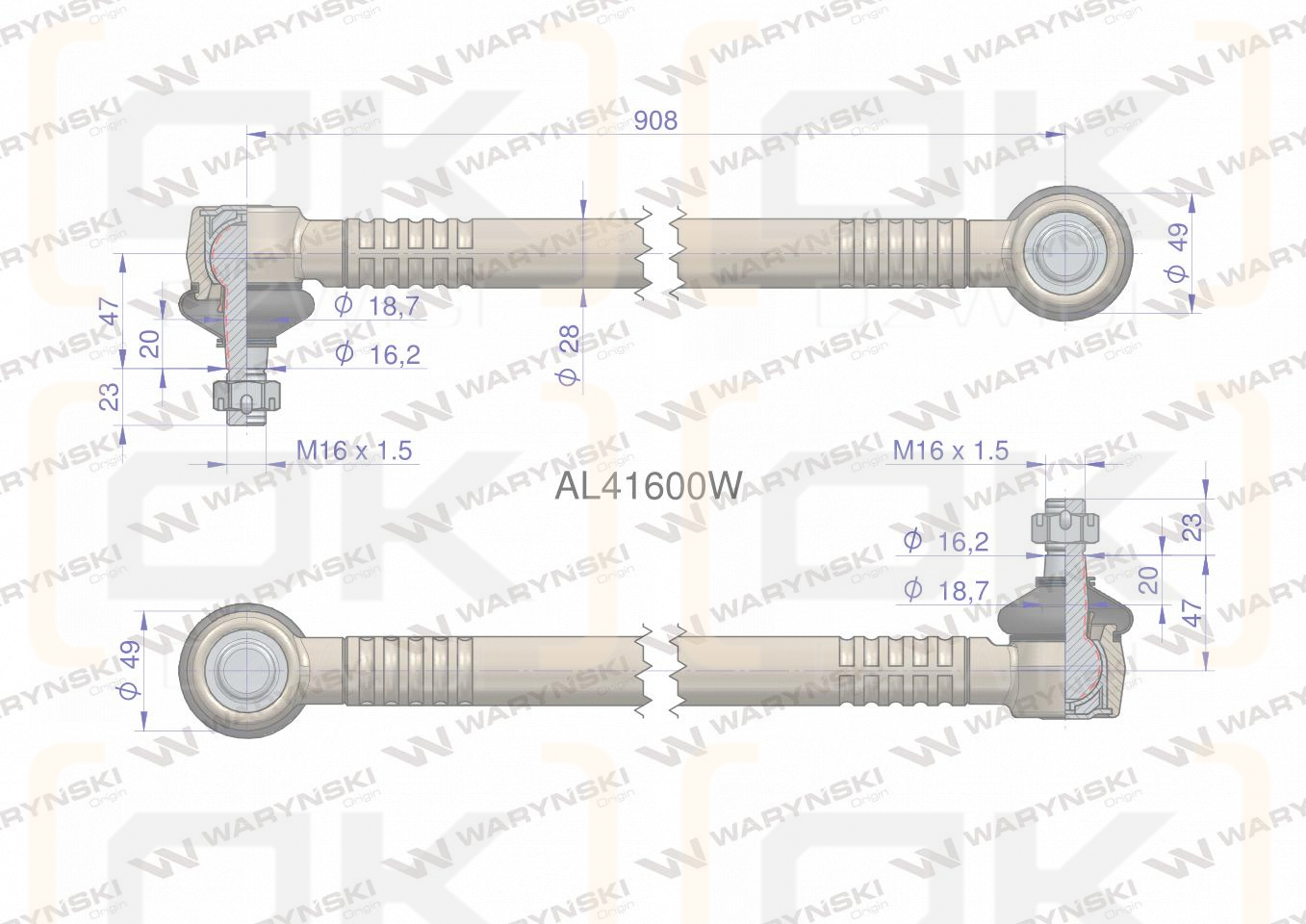 Drążek kierowniczy 908mm AL41600 WARYŃSKI