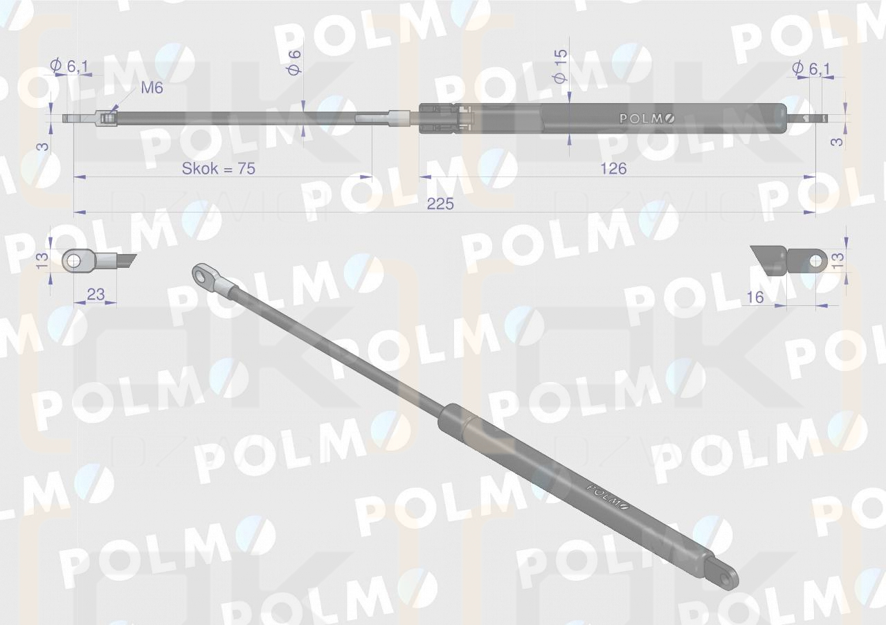 Siłownik szyberdachu L max. 225mm AL57247P CASE IH JOHN DEERE POLMO