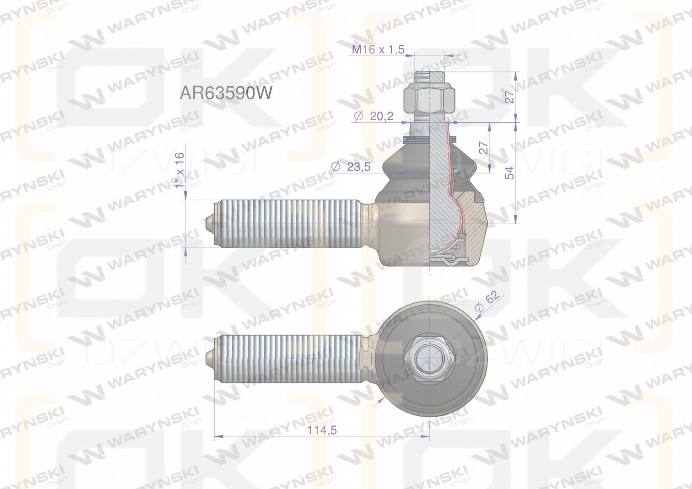 Przegub kierowniczy 114,5mm - 1
