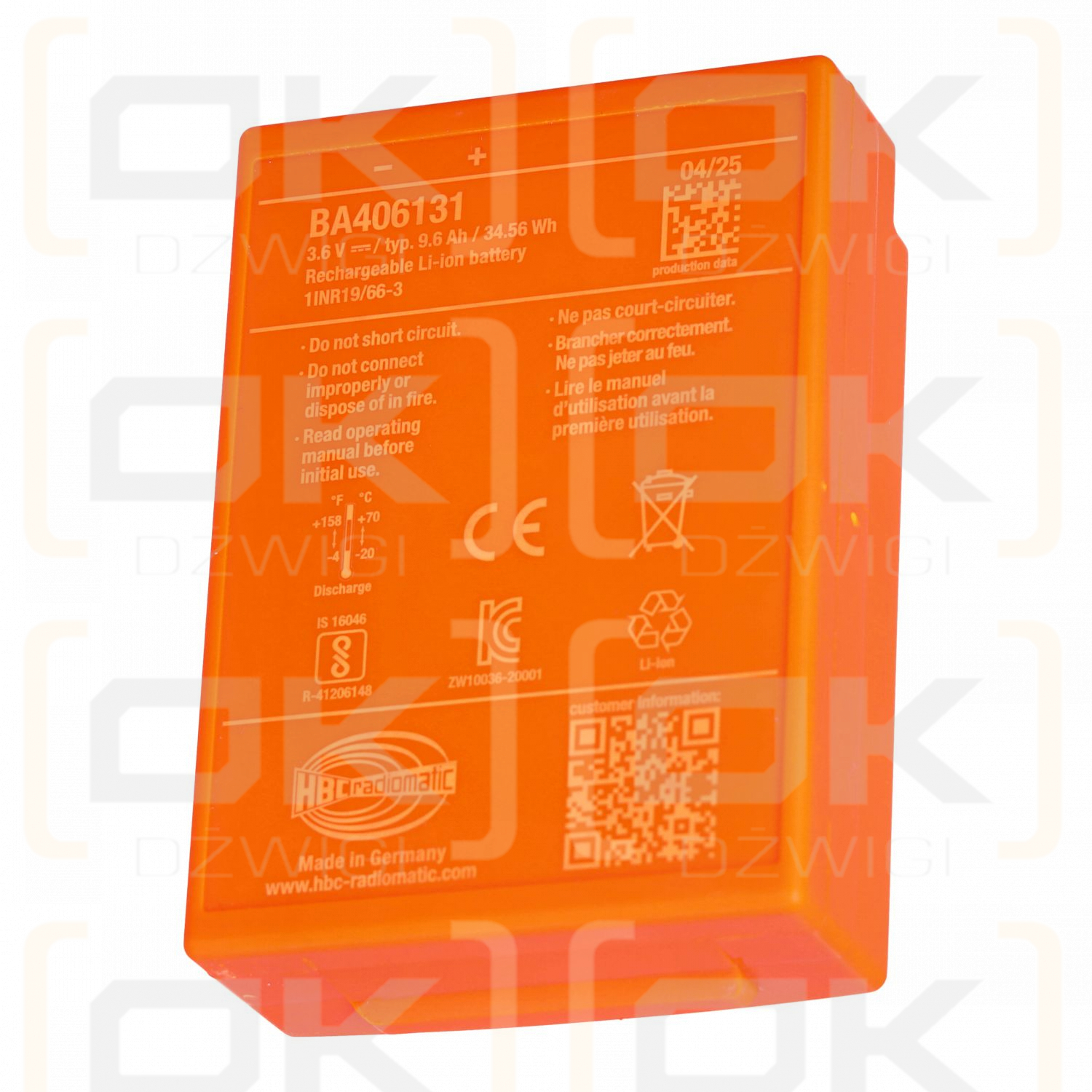 Batería HBC Radiomatic de 3,6 V y 9,6 Ah con indicador de nivel de carga