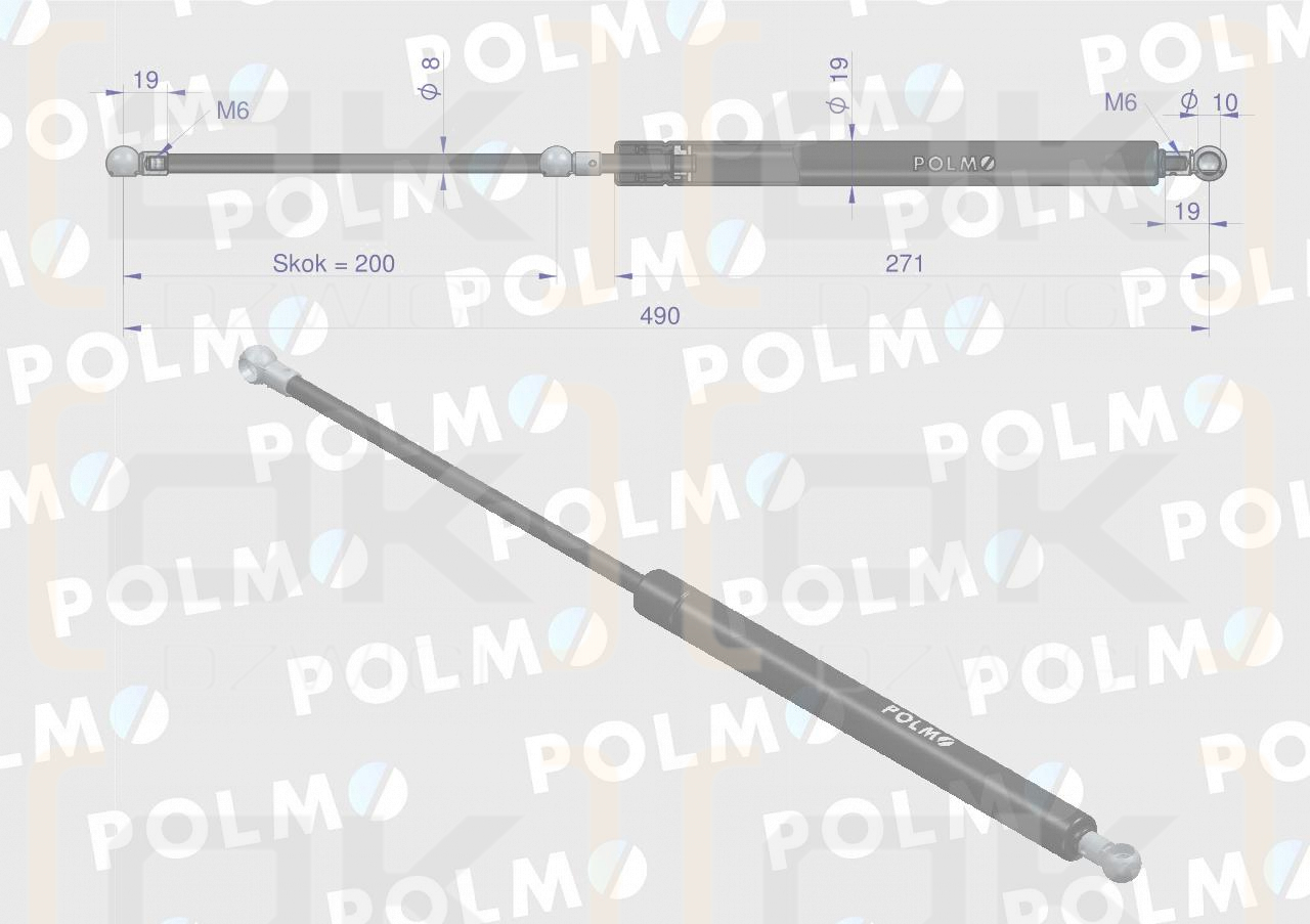 Siłownik szyby przedniej L max. 490mm CA4818QSP CASE IH POLMO