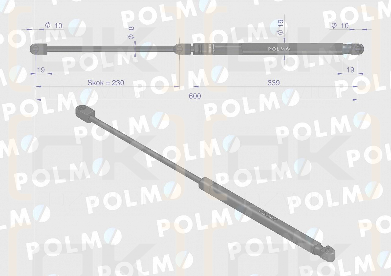 Siłownik szyby tylnej L max. 600mm CA575798P FENDT POLMO