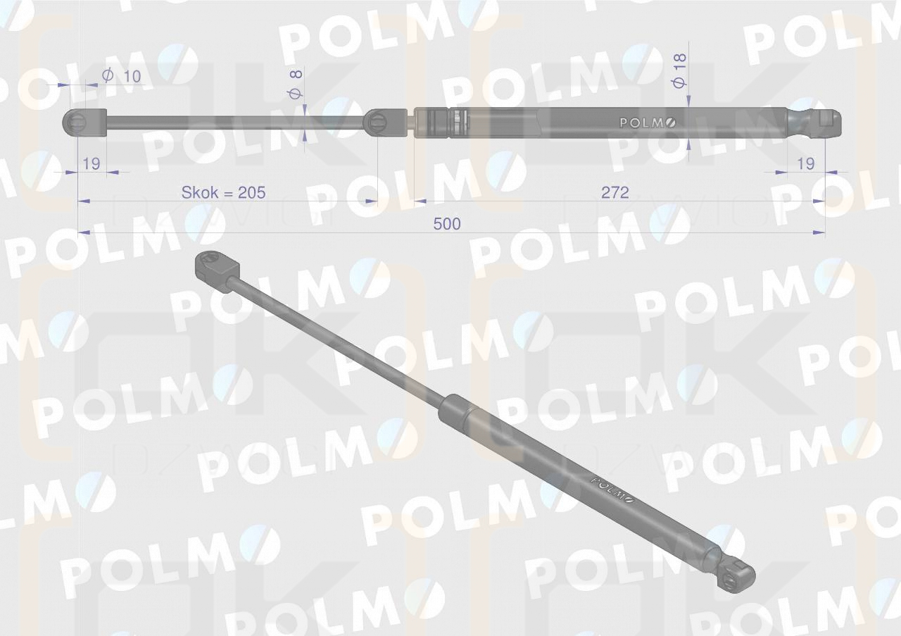 Siłownik szyby przedniej L max. 506mm CA592285P FENDT POLMO