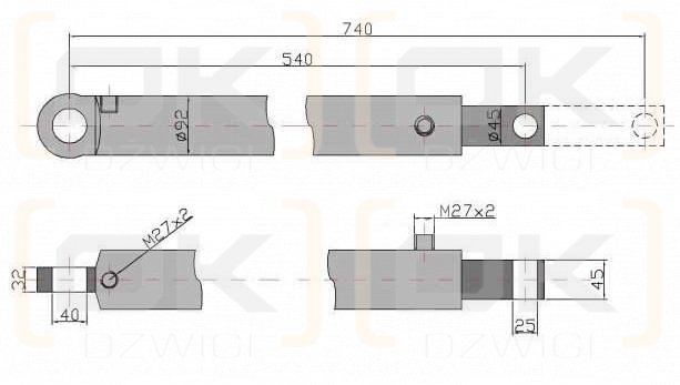 Cylinder hydrauliczny, siłownik, cyklop podpory prawy Kraj