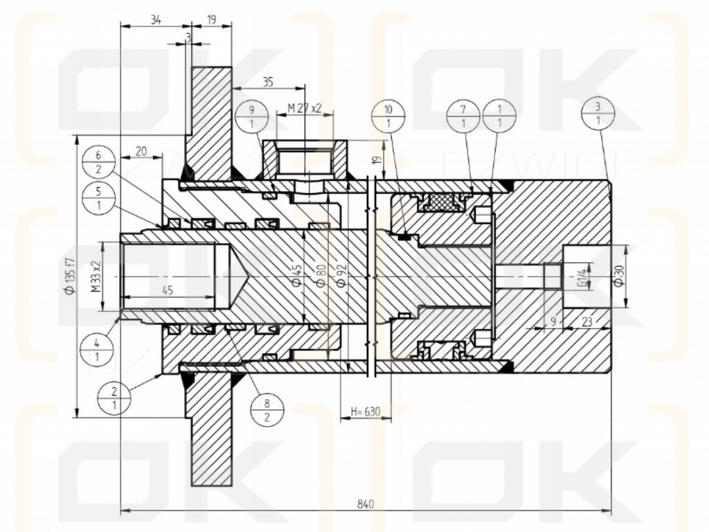 Cylinder hydrauliczny, siłownik, cyklop obrotu CJ5 z kołnierzem Kraj