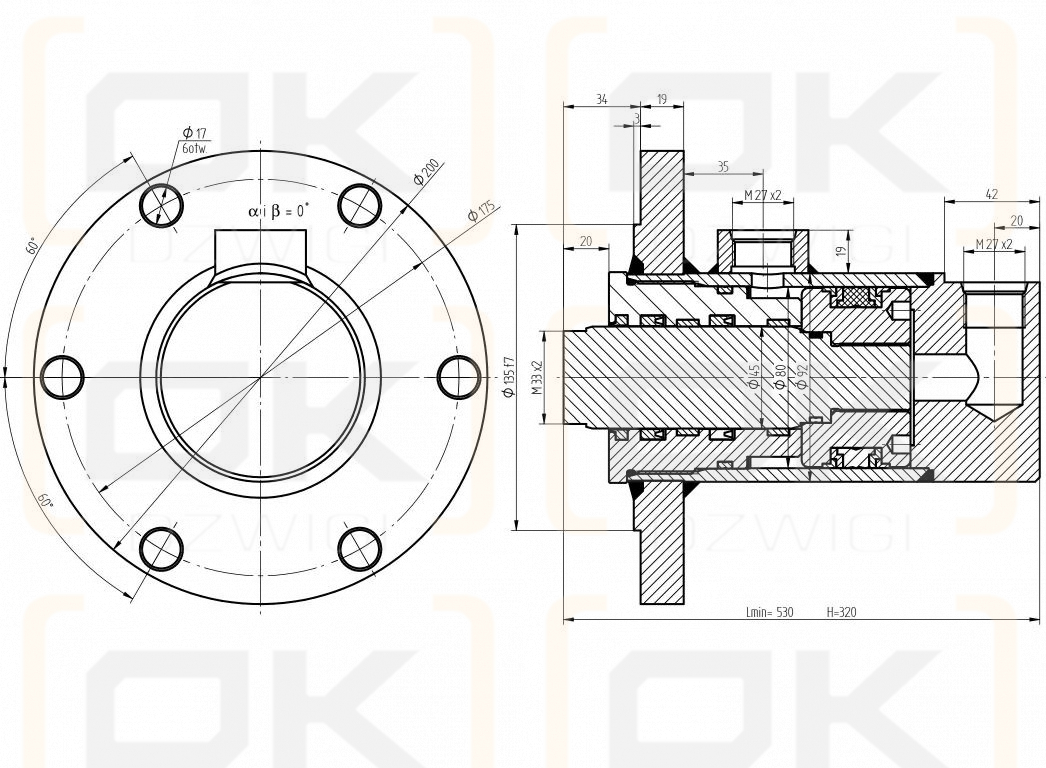 Cylinder ładowacza obrotu CJ5F80/45/320DGw Troll
